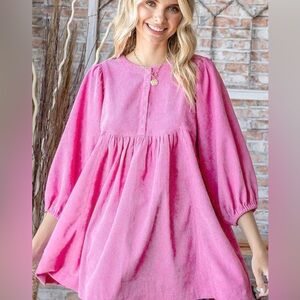FIRST LOVE Women’s Boutique Brand Pink Corduroy Half Button Down Top Size Large
